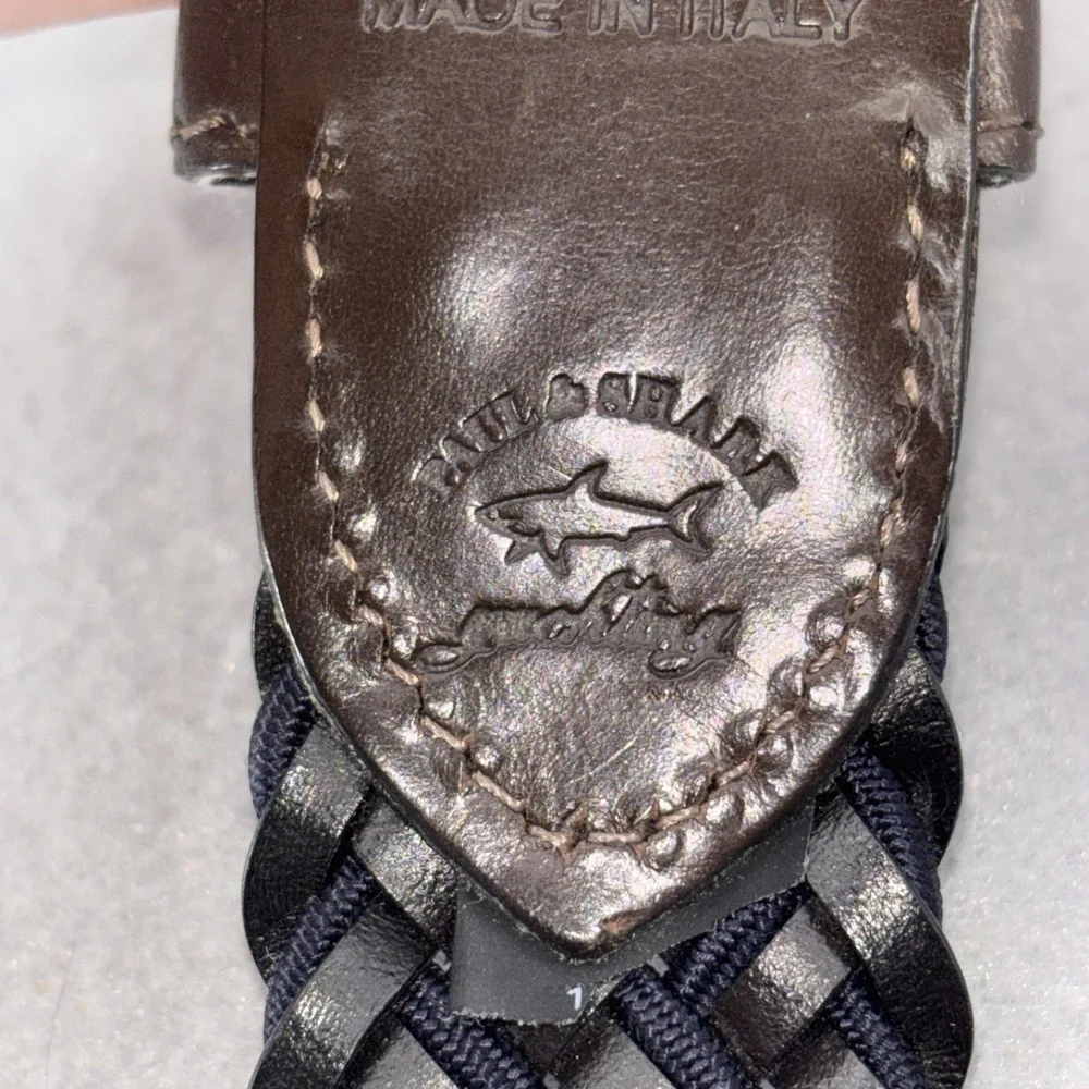 Paul & Shark Men's Braided Leather Stretch Belt Sz 115 XL (42-44) Black Blue EUC